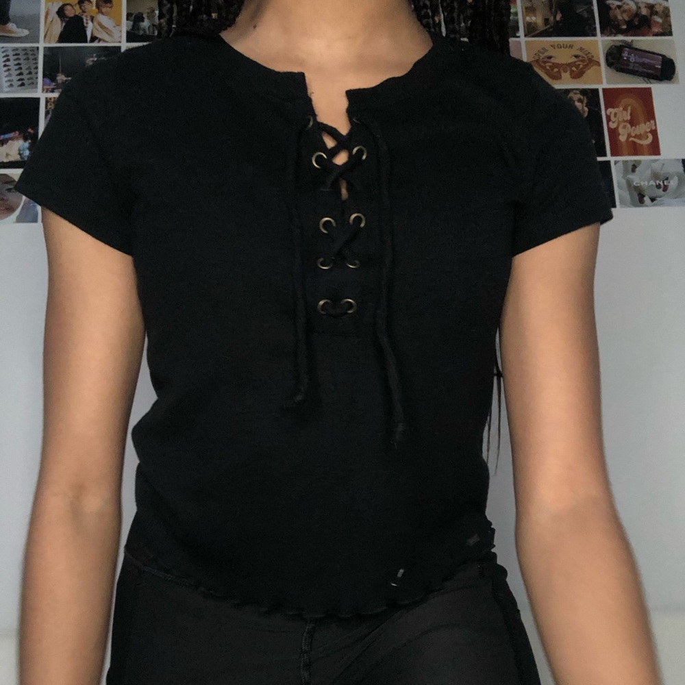Black Lace-up Hollister Top